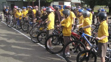 Skills base: children receiving cycling tuition at school in Victoria.