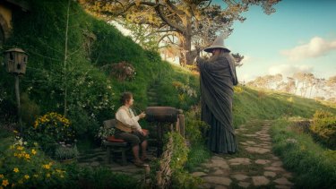 Martin Freeman as Bilbo Baggins and Ian McKellen as Gandalf in the fantasy adventure The Hobbit: An Unexpected Journey.