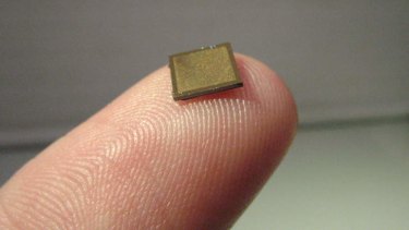 A nanopatch can fit on a fingertip.