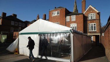 A marquee sits over the spot where the remains of King Richard III were found in a car park in Leicester, England.