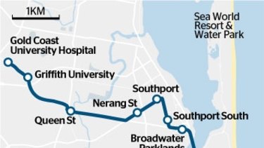 The Gold Coast light rail route.
