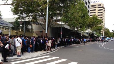 Queues for buses in North Sydney this morning.