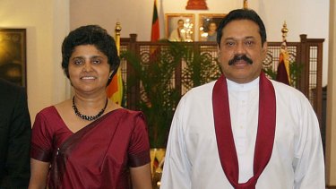 Falling out ... President Mahinda Rajapakse  with Shirani Bandaranayake in May 2011, soon after she was appointed as Sri Lanka's first woman chief justice.