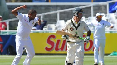 Vernon Philander sends Ricky Ponting on his way, lbw for a duck in Australia's second innings.