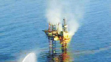 The oil rig West Atlas leaks gas and oil 250 kilometres off the West Australian coast yesterday.