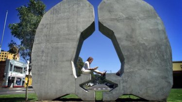 Tom Bills' sculpture <i>With and With Each Other</i> in its original spot near the Queen Victoria market.