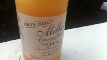 Milla's "organic" orange juice