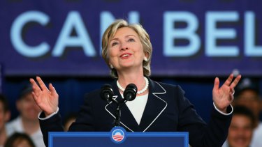 Hillary Clinton campaigns for presumptive Democratic presidential nominee Barack Obama  in Henderson, Nevada, in  her first solo campaign appearance for  her former rival.