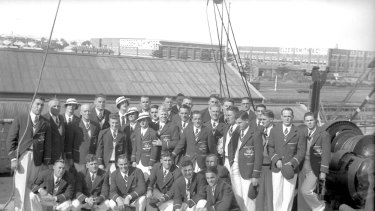 The 1936 Australian Olympic Team in Perth before they headed off the to Olympic Games in Berlin. 
