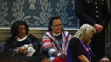 Kim Davis, the Kentucky county clerk who refused to issue same-sex marriage licenses, attends the State of the Union address at the US Capitol in Washington, DC. 
