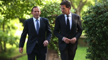 Prime Minister Tony Abbott, left, with Dutch Prime Minister Mark Rutte in the Netherland to discuss developments in the identification of remains of MH17 victims.