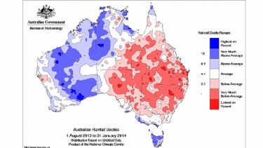 Last six months: rain in Australia falls mainly in the west.