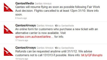Some examples of Qantas' wooden tweets that were critcised for lacking empathy.