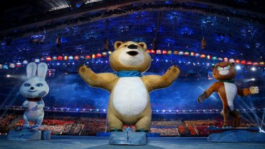 Terrifying: Olympic mascots the hare, the polar bear and the leopard.