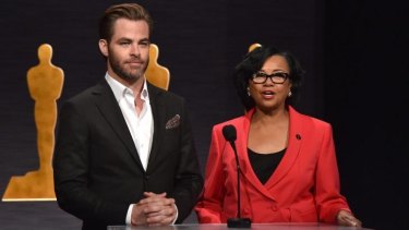 "Dick Poop": An unfortunate slip of the tongue for Academy president Cheryl Boone Isaacs, seen here with actor Chris Pine.