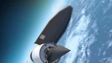 The Falcon Hypersonic Technology Vehicle 2 attached to a rocket.
