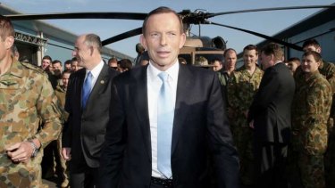 Tony Abbott meets troops from the 6th Aviation Regiment during his visit to Holsworthy Barracks near Sydney.