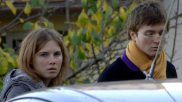 Amanda Knox and Rafaele Sollecito together in 2007 outside the house where British student Meredith Kercher was murdered.