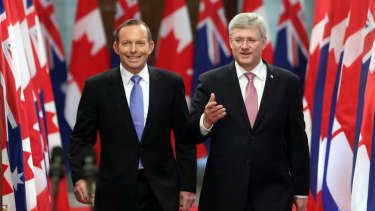 Tony Abbott with Canadian Prime Minister Stephen Harper in Ottawa this week.