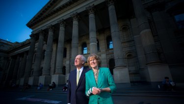 ‘‘Anyone can walk in here, not paying anything and have access to learning,’’ says Allan Myers, QC, pictured with wife Maria Myers, who have donated $3 million to the State Library of Victoria's Vision 2020 redevelopment.