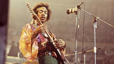 Jimi Hendrix performing live in Denmark in 1969.
