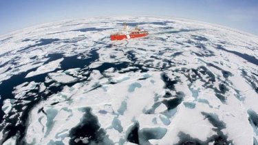 To the ends of the earth ... icebreaker Louis S. St Laurent makes its way through  ice in Baffin Bay, Canada. Scientists predict summer ice will soon disappear from the region.