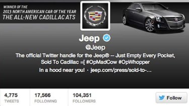 Hacked ... Jeep's official Twitter account.