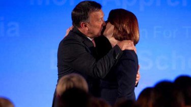 Tim Mathieson and Julia Gillard at the Labor Party campaign launch in Brisbane.