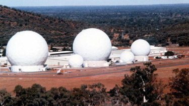 Radar domes of the top-secret joint US-Australian missile defence base at Pine Gap near Alice Spring in central Australia.