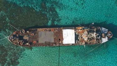 Grounded: BRP Sierra Madre, a 100-metre amphibious vessel part of the Filipino navy grounded at Second Thomas Shoal in the Spratly Islands. A handful of marines living on the ship are the Philippines' last line of defence against China's efforts to control most of the South China Sea. 