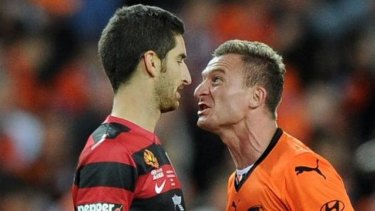 Fire and ice: Wanderers midfielder Iacopo La Rocca was a thorn in the side for Brisbane, especially the combustible Besart Berisha.