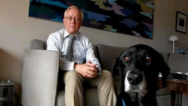 Expelled magistrate Peter Law and his dog Murray at his home in Coogee, Sydney. Photo: Ben Rushton