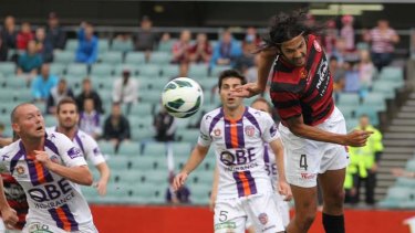Nikolai Topor-Stanley in action for the Western Sydney Wanderers vs The Perth Glory at Parramatta Stadium.