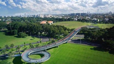 Aimed at clearing sports fans from big events: An artist's impression of the $25 million Albert 'Tibby' Cotter Bridge.