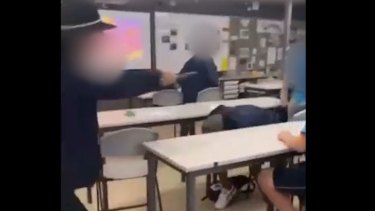 Disturbing vision of Gilmore College schoolboy chasing a female student with a knife has emerged online.