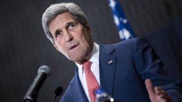 US Secretary of State John Kerry speaks during a joint news conference with Egypt's foreign minister.