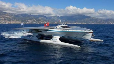 The $16.7 millionTuranor PlanetSolar heads out to sea.