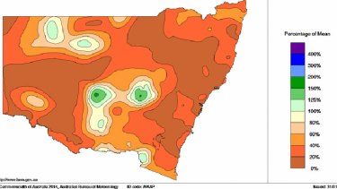 January rainfall percentages for NSW.