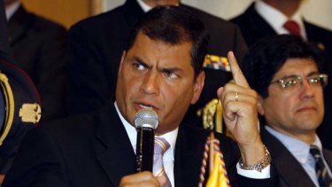 In his hands ... Ecuador's President, Rafael Correa, has threatened to renege on a proposal to leave $3.6 billion of oil under the Amazon.