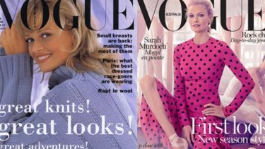 Sarah Murdoch's first and latest Vogue covers, 21 years apart.