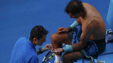 Blistered hand: Rafael Nadal said he struggled with his serve during his quarter-final match.