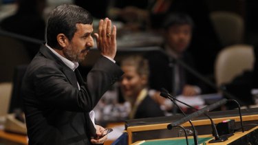 Iran's President Mahmoud Ahmadinejad addresses the United Nations General Assembly at UN headquarters in New York City.