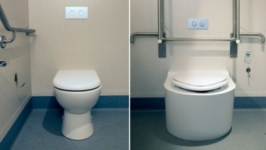 A normal toilet and one designed for obese patients.