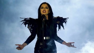Feathered friend: Georgia's Nina Sublatti performs the song <i>Warrior</i> during the first semi-final.