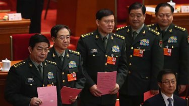 Off the radar: Zhang Yang, centre, with other generals of the People's Liberation Army.