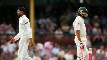 Chequered past: Harbhajan Singh and Andrew Symonds in 2008.