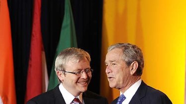 The meeting they did have ... George Bush welcomes Kevin Rudd to the G20 summit in Washington in November 2008.