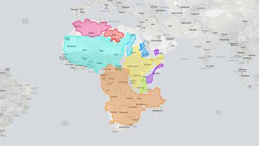 Deceptively big: Nine countries (including three superpowers) superimposed over Africa.