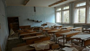 Time warp: An abandoned classroom in the danger zone.