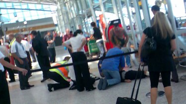 Scene of the attack on a passenger at Sydney's Qantas Domestic Terminal.